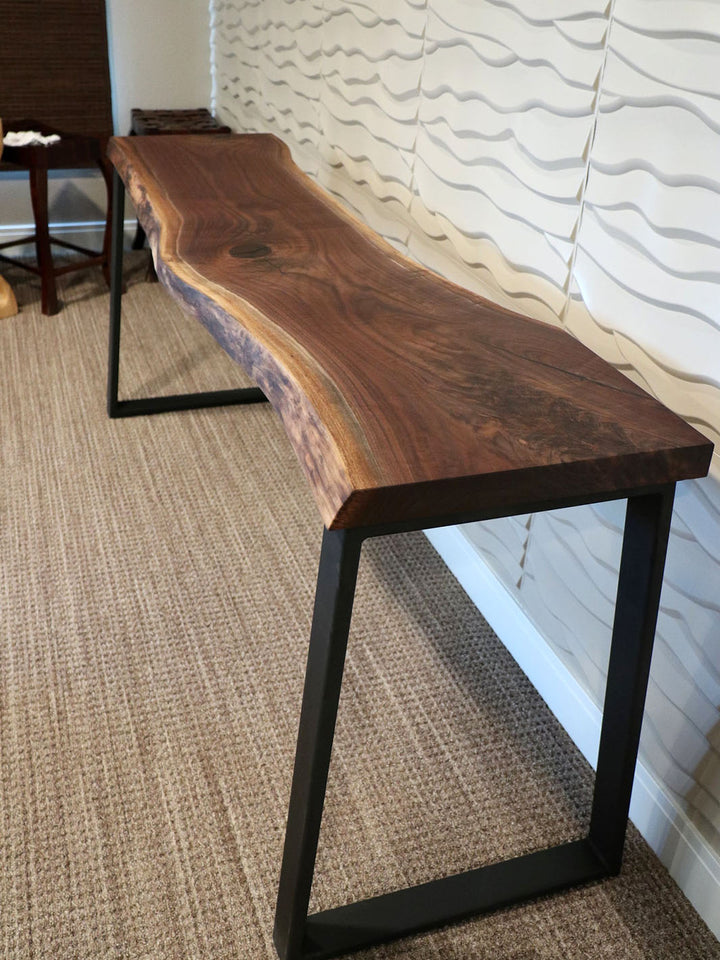 Narrow Live Edge Walnut Bar Table with Metal Base Earthly Comfort Dining Tables 1587-10