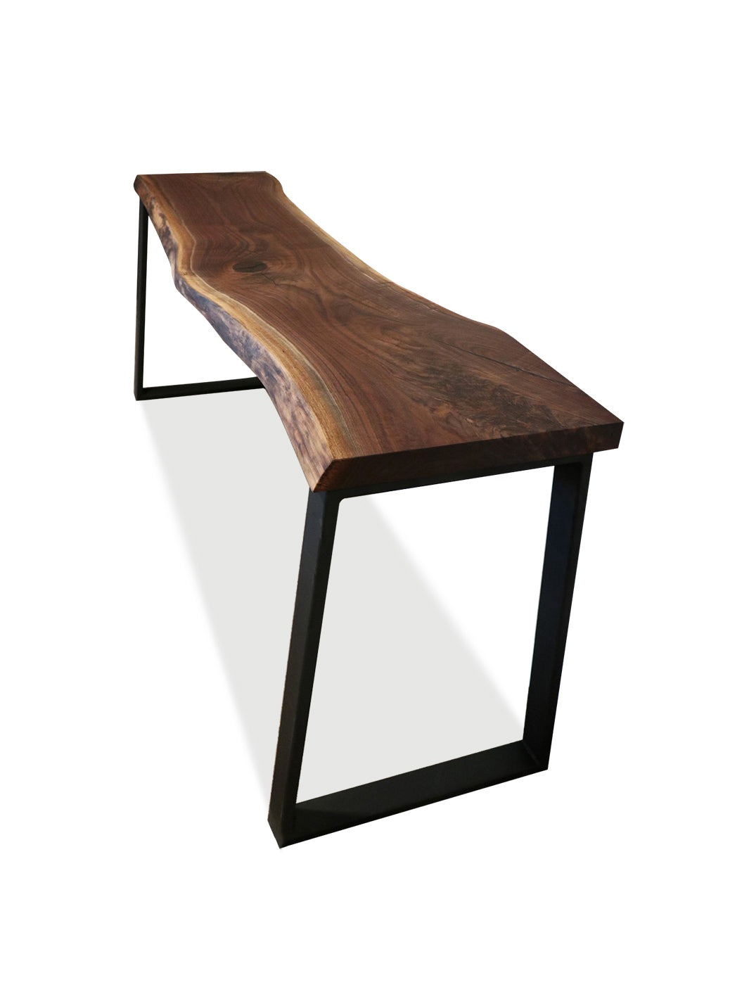 Narrow Live Edge Walnut Bar Table with Metal Base Earthly Comfort Dining Tables 1587