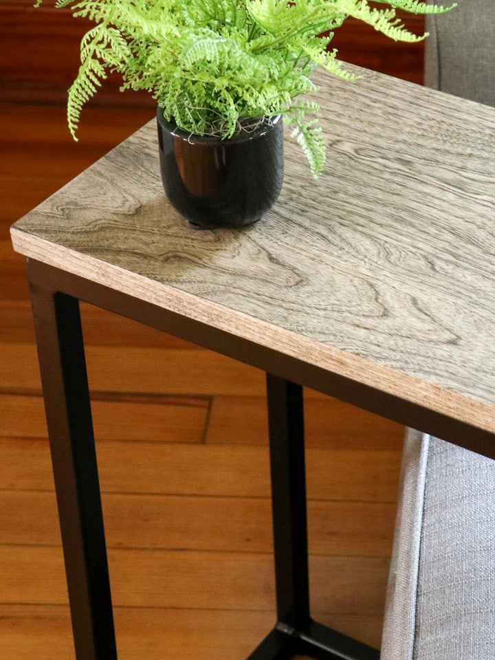 Solid Black Hackberry Wood C-Table with Steel Base