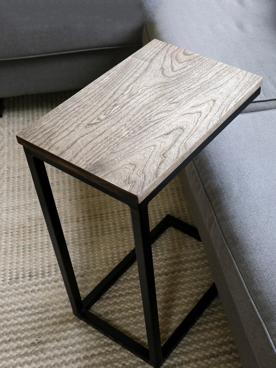 Solid Black Hackberry Wood C-Table with Steel Base