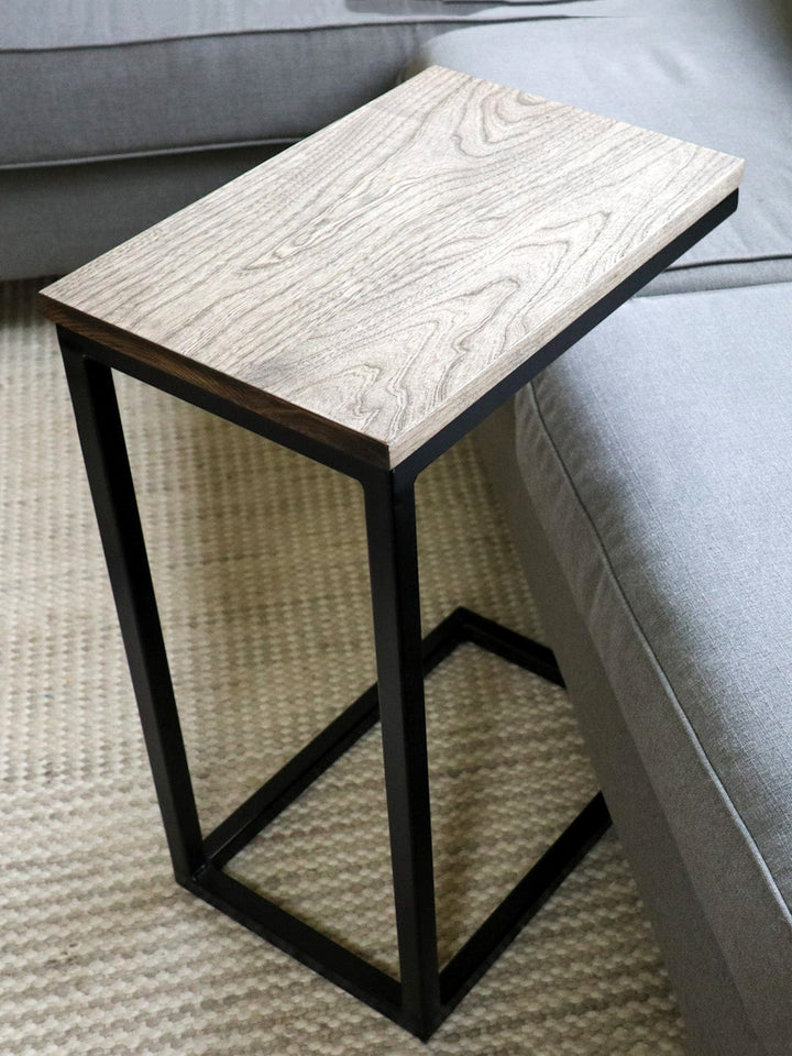 Solid Black Hackberry Wood C-Table with Steel Base Earthly Comfort Side Tables 1588-5