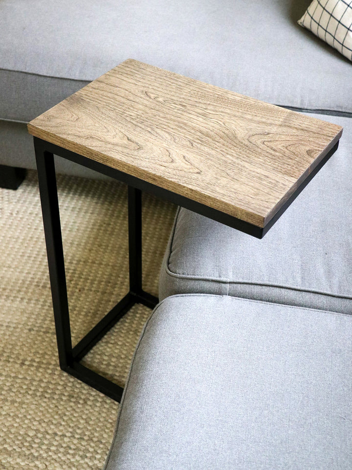 Solid Black Hackberry Wood C-Table with Steel Base Earthly Comfort Side Tables 1588-6
