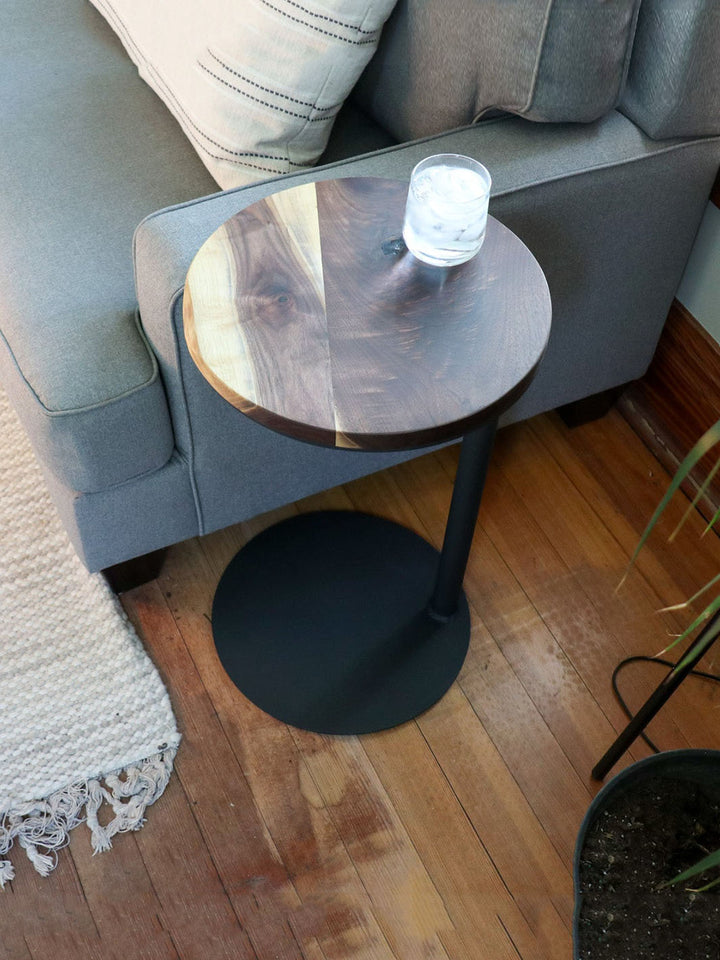 Large Live-Edge Walnut, Round Industrial Side Table Earthly Comfort Side Tables 1643-3