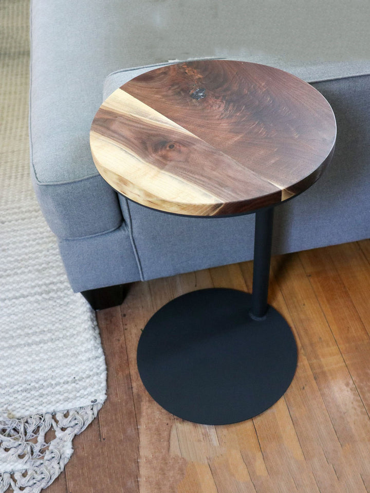 Large Live-Edge Walnut, Round Industrial Side Table Earthly Comfort Side Tables 1643-4