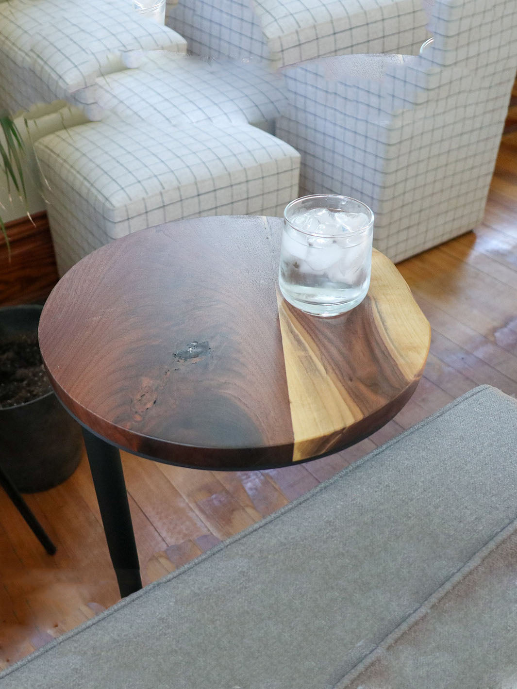 Large Live-Edge Walnut, Round Industrial Side Table Earthly Comfort Side Tables 1643-7