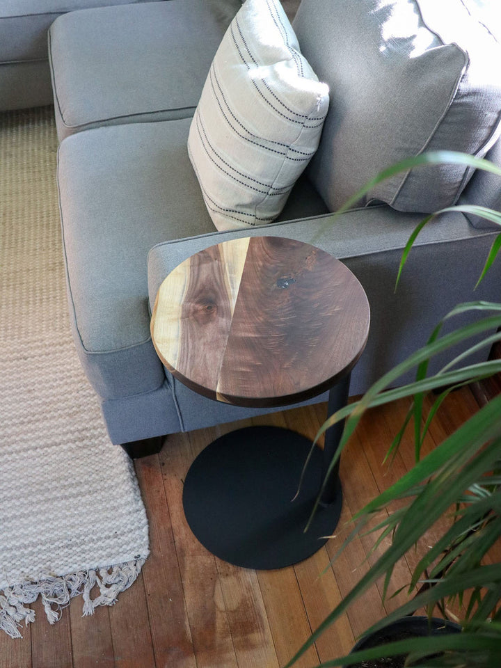 Large Live-Edge Walnut, Round Industrial Side Table Earthly Comfort Side Tables 1643-9
