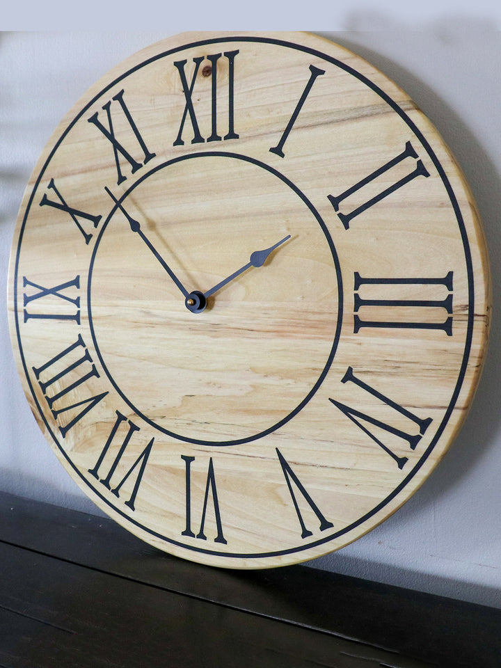 Soft Maple 18" Wood Clock with Black Roman Numerals (in stock) Earthly Comfort Clocks 1681-2
