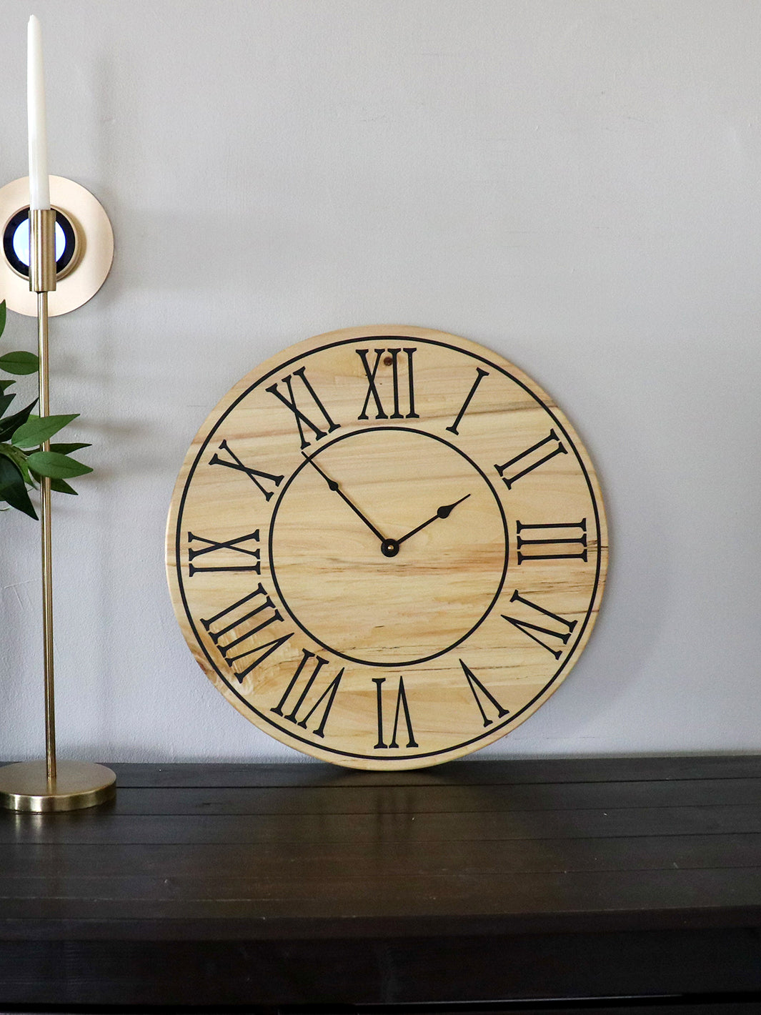 Soft Maple 18" Wood Clock with Black Roman Numerals (in stock) Earthly Comfort Clocks 1681-3