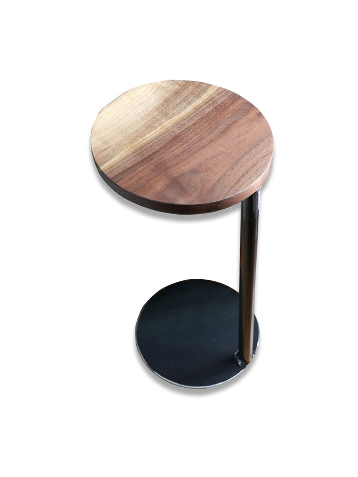 Small Live-Edge Walnut, Round Industrial Side Table Earthly Comfort Side Tables 1743