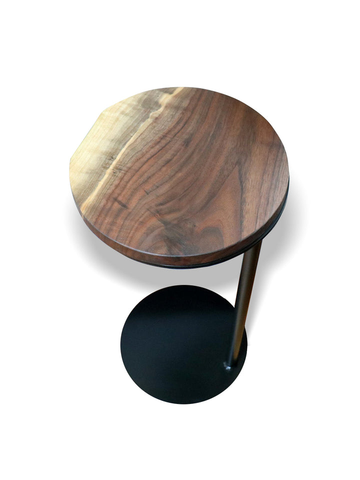 Medium Live-Edge Walnut, Round Industrial Side Table