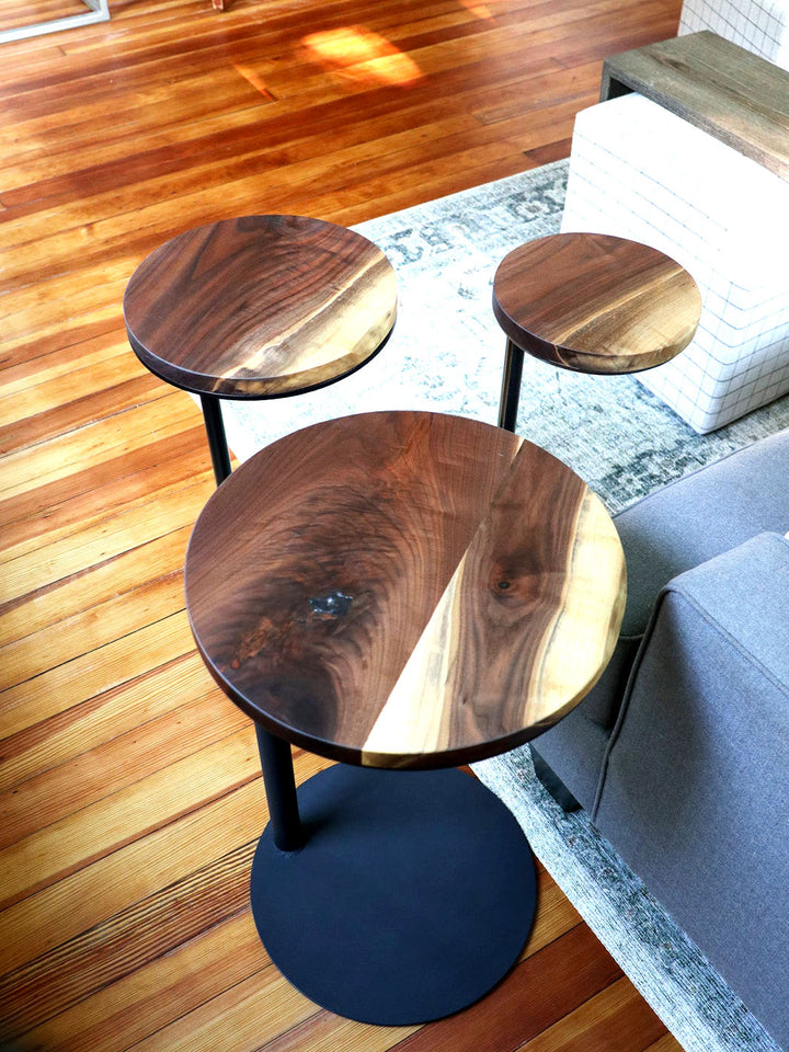 Live-Edge Walnut, Round Industrial Side Table Earthly Comfort Side Tables 1763-5