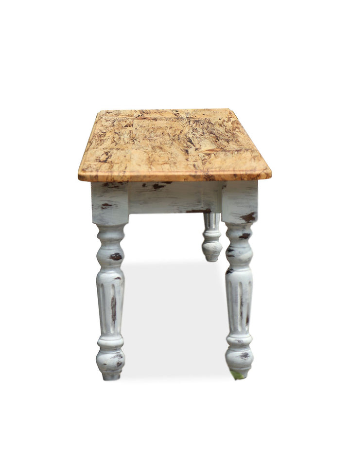 Spalted Maple Farmhouse Bench with White-Distressed Paint Earthly Comfort Dining Tables 180