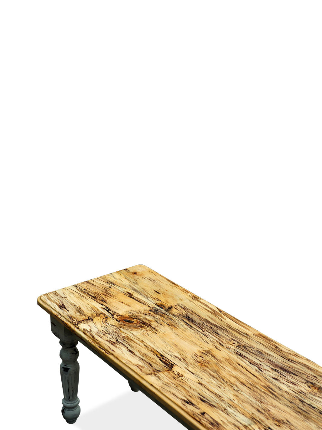 Spalted Maple Farmhouse Bench with White-Distressed Paint