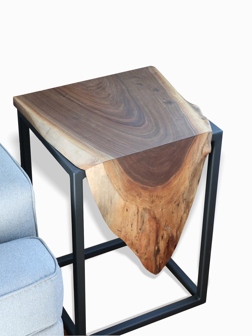 Live Edge Walnut Waterfall Cube Side Table Earthly Comfort Side Tables 1820-1