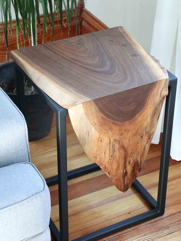 Live Edge Walnut Waterfall Cube Side Table Earthly Comfort Side Tables 1820-2