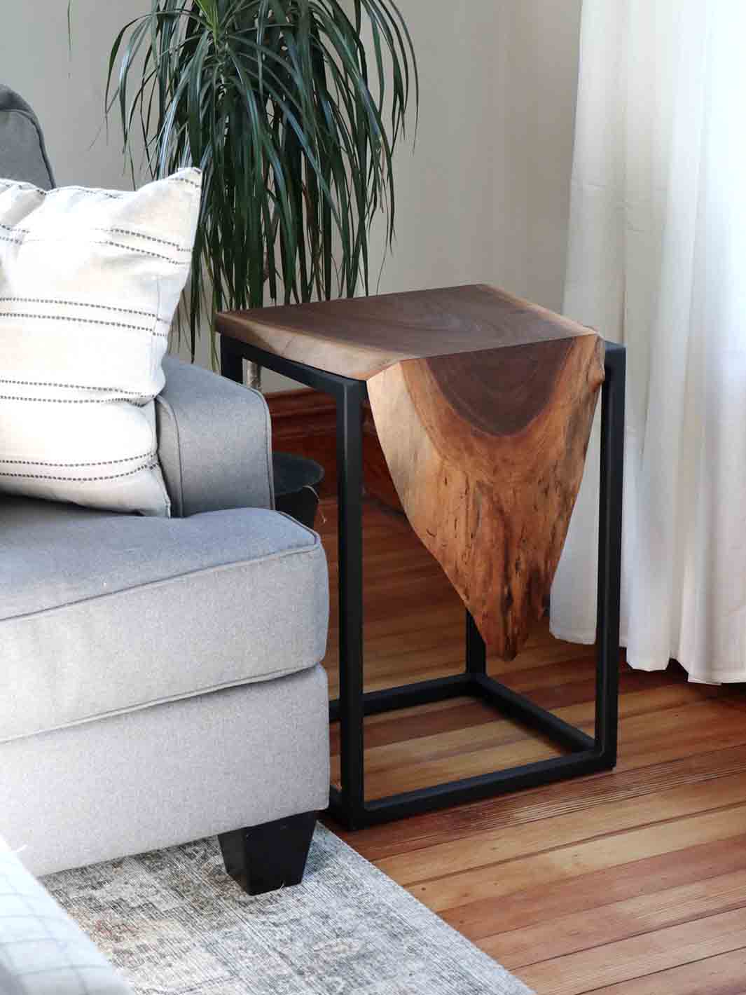 Live Edge Walnut Waterfall Cube Side Table Earthly Comfort Side Tables 1820-6