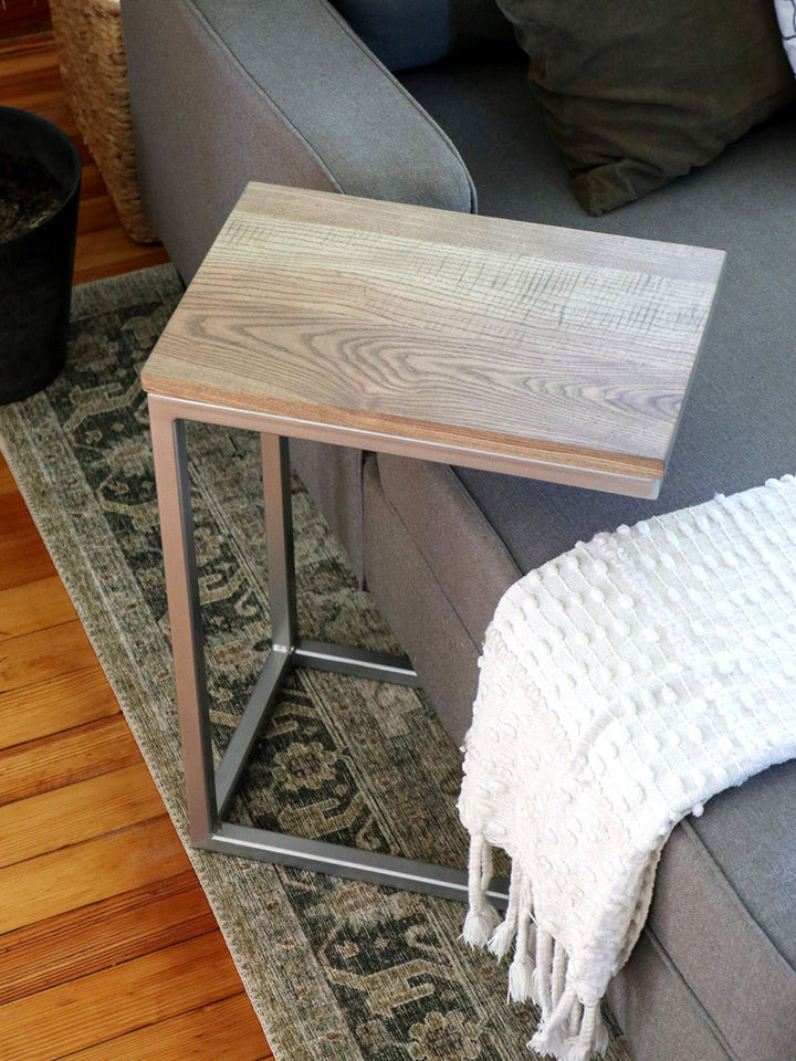 Earthly Comfort Solid Ash Wood & Silver Metal C Table Earthly Comfort Side Tables 1834-6