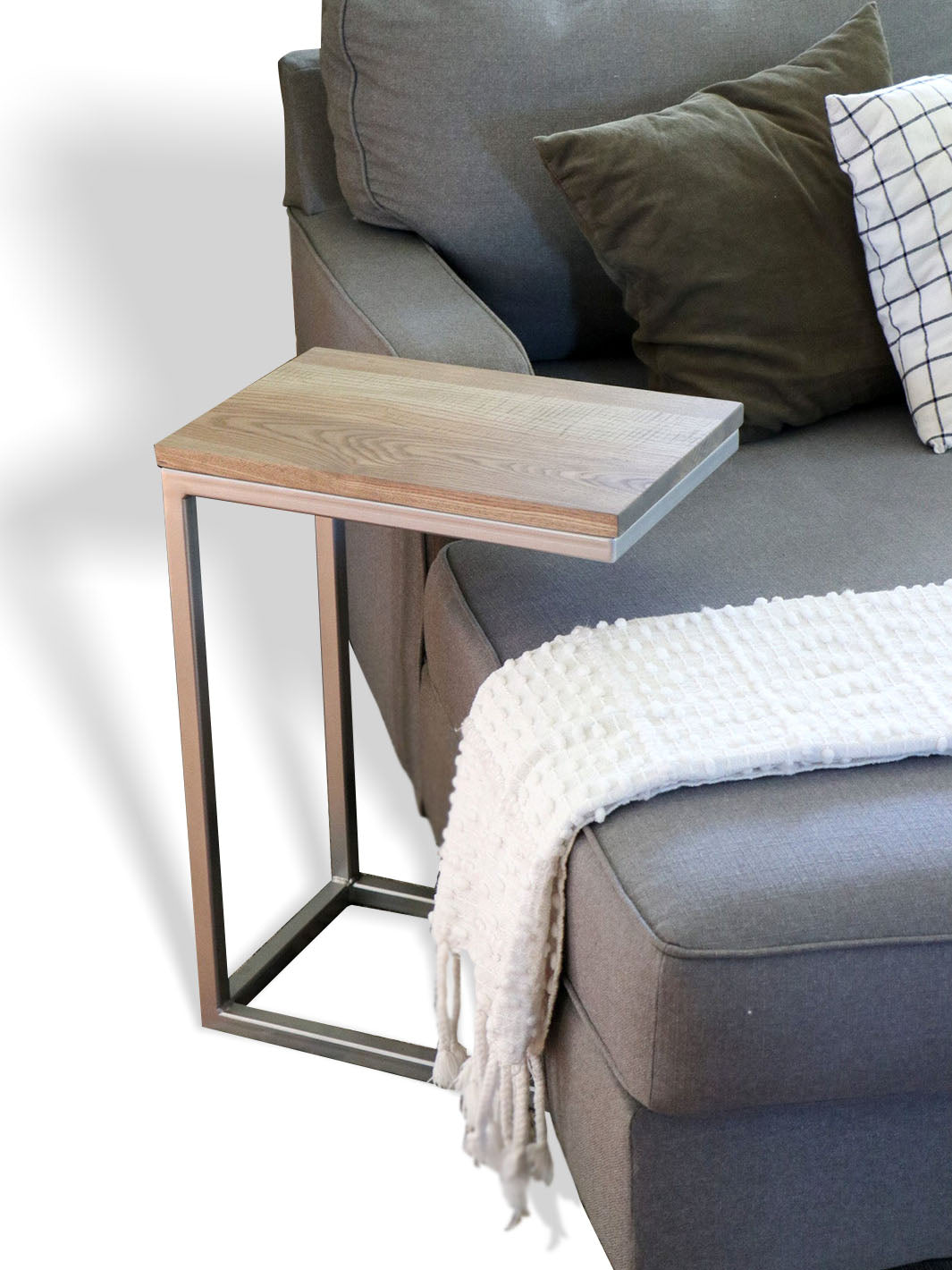 Earthly Comfort Solid Ash Wood & Silver Metal C Table Earthly Comfort Side Tables 1834