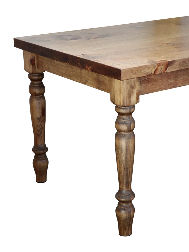 Medium-Tone White Pine Farmhouse Dining Table with Thick Top Earthly Comfort Dining Tables 1849-1