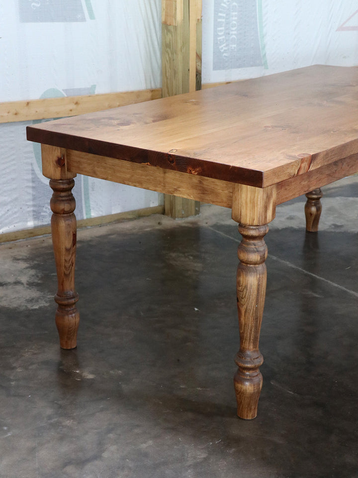 Medium-Tone White Pine Farmhouse Dining Table with Thick Top