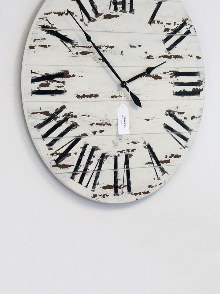 Earthly Comfort 42" Farmhouse Style White Distressed Wall Clock Earthly Comfort Clocks 1889-5