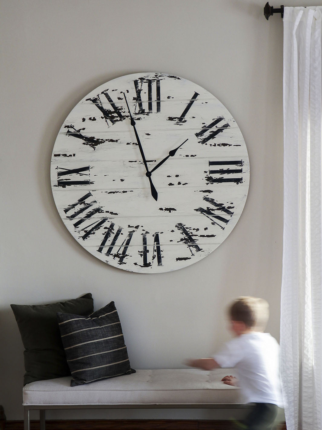 Earthly Comfort 42" Farmhouse Style White Distressed Wall Clock Earthly Comfort Clocks 1889-6