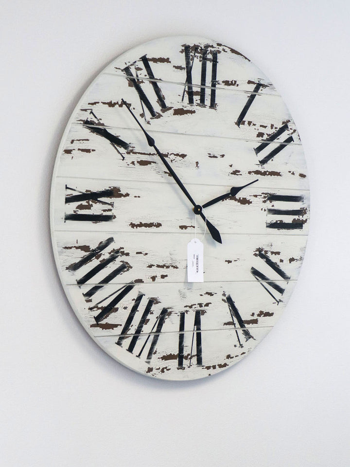 Earthly Comfort 42" Farmhouse Style White Distressed Wall Clock Earthly Comfort Clocks 1889-7