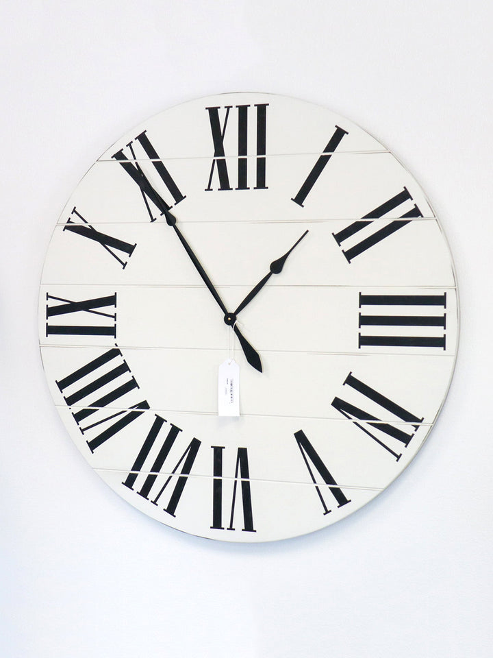 Simple 42" Farmhouse Style Large White Distressed Wall Clock with Black Roman Numerals (in stock)