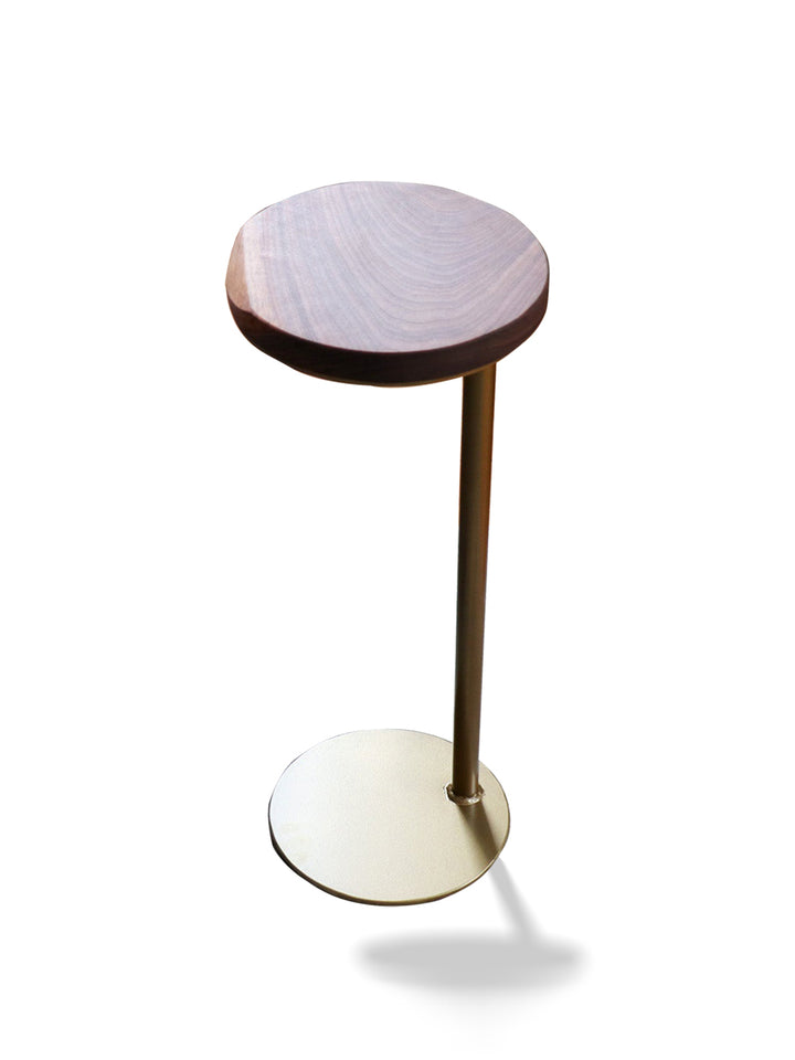Small Live-Edge Walnut, Gold Round Industrial Side Table