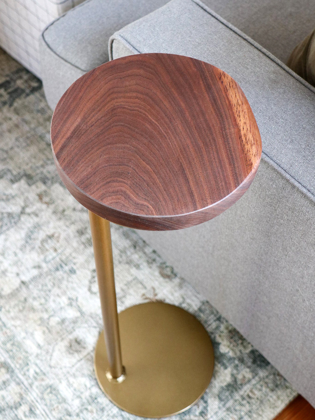 Small Live-Edge Walnut, Gold Round Industrial Side Table Earthly Comfort Side Tables 2011-3