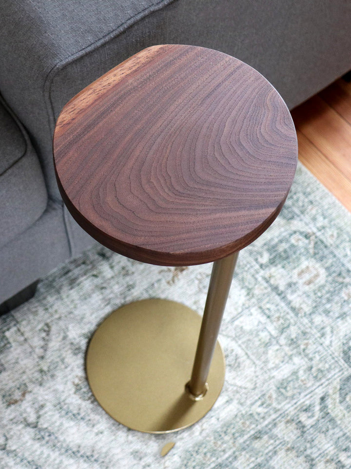 Small Live-Edge Walnut, Gold Round Industrial Side Table Earthly Comfort Side Tables 2011-4