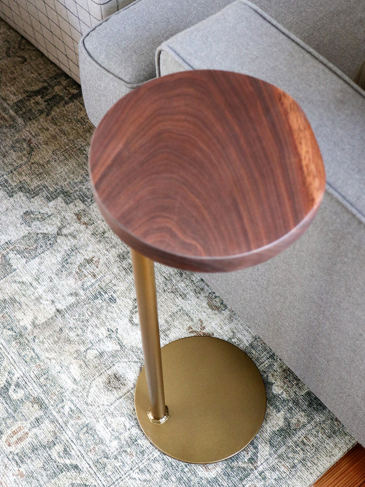 Small Live-Edge Walnut, Gold Round Industrial Side Table Earthly Comfort Side Tables 2011-6