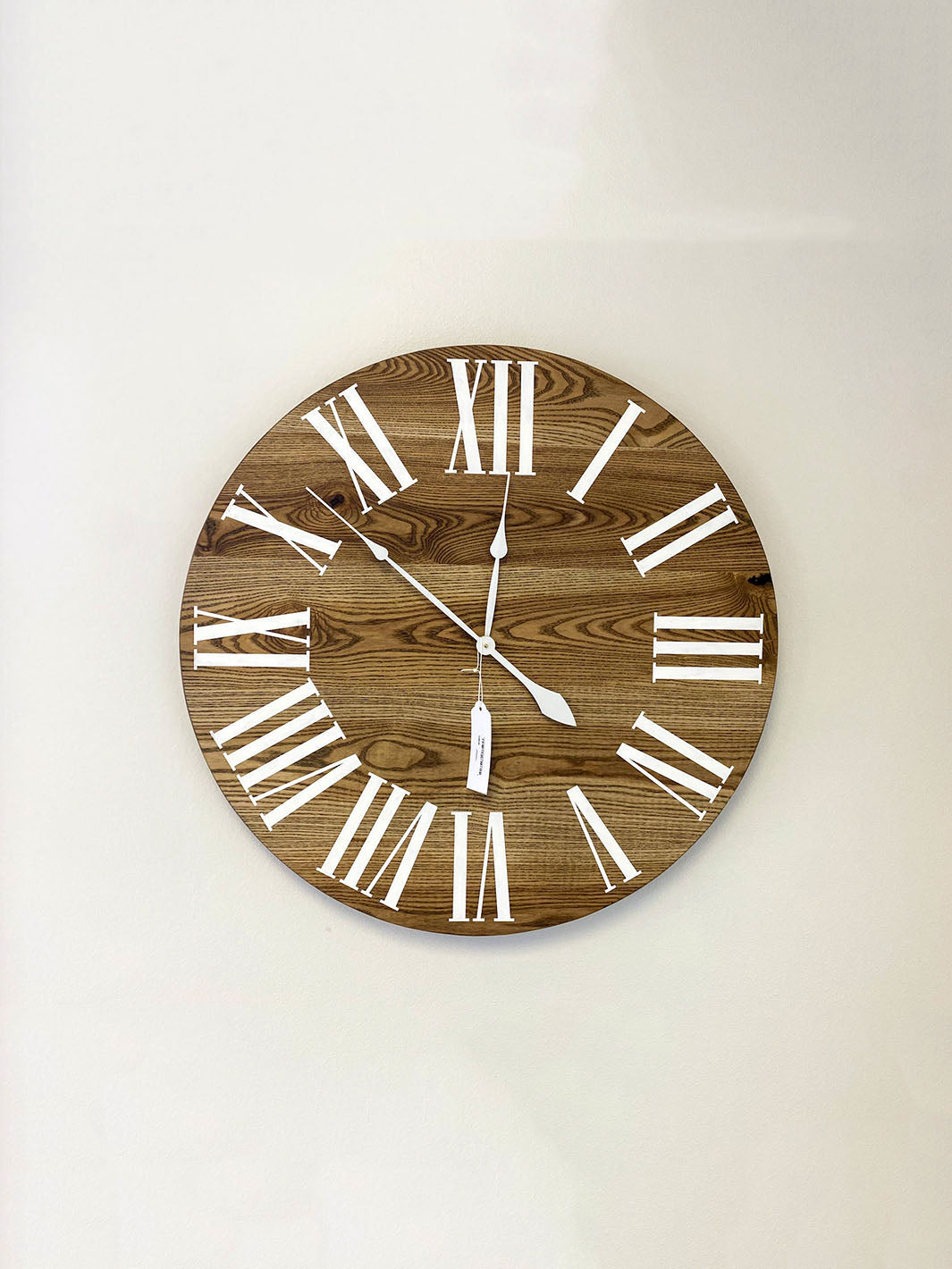 Dark Stained Solid Ash Wood Wall Clock with White Roman Numerals Earthly Comfort Clocks 2051-5