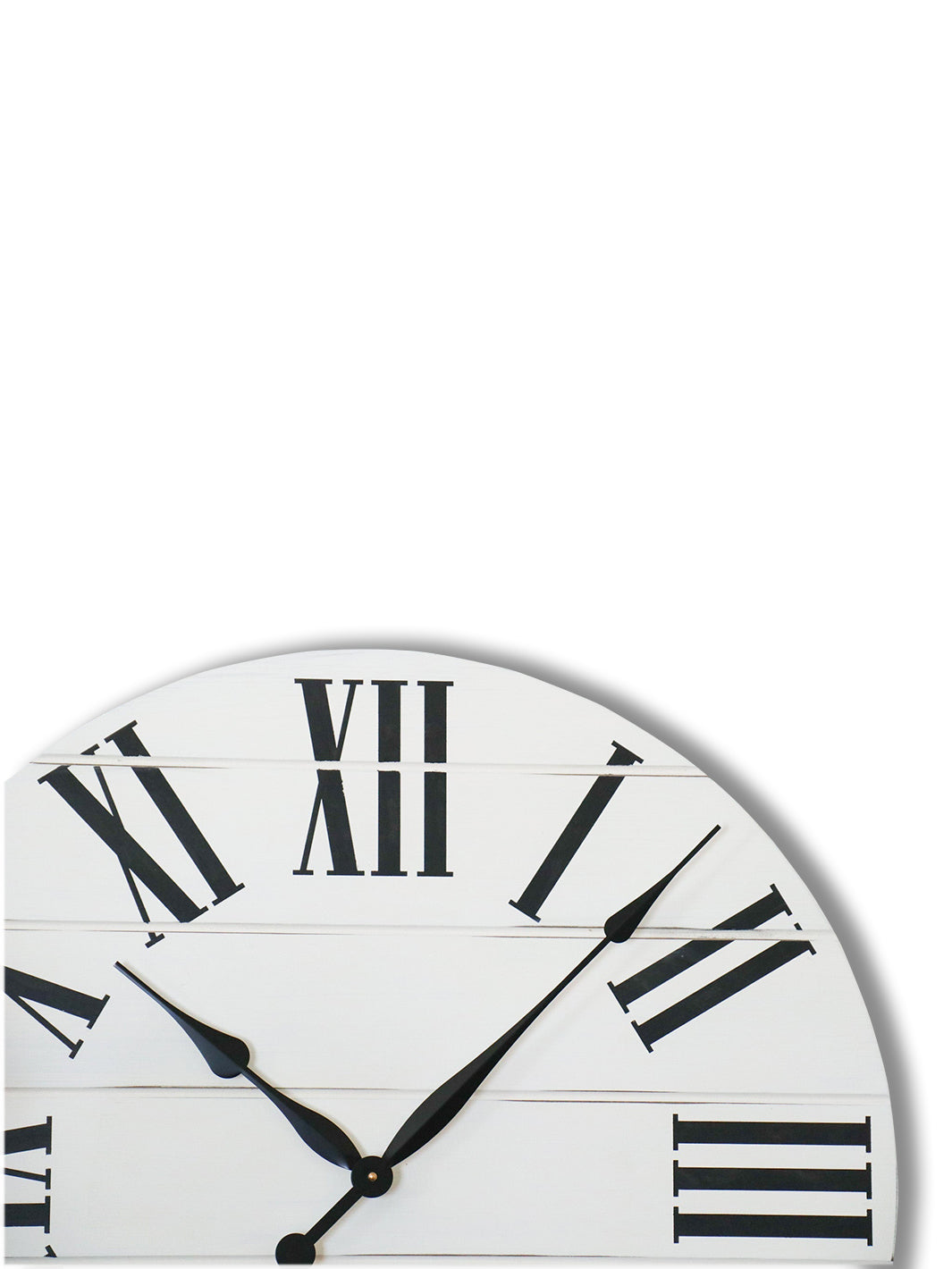 Simple 30" Farmhouse Style Large White Distressed Wall Clock with Black Roman Numerals (in stock) Earthly Comfort Clocks 2089-1