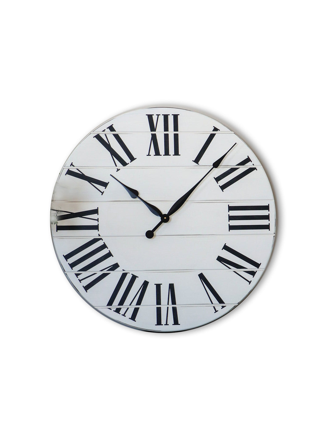 Simple 30" Farmhouse Style Large White Distressed Wall Clock with Black Roman Numerals (in stock) Earthly Comfort Clocks 2089