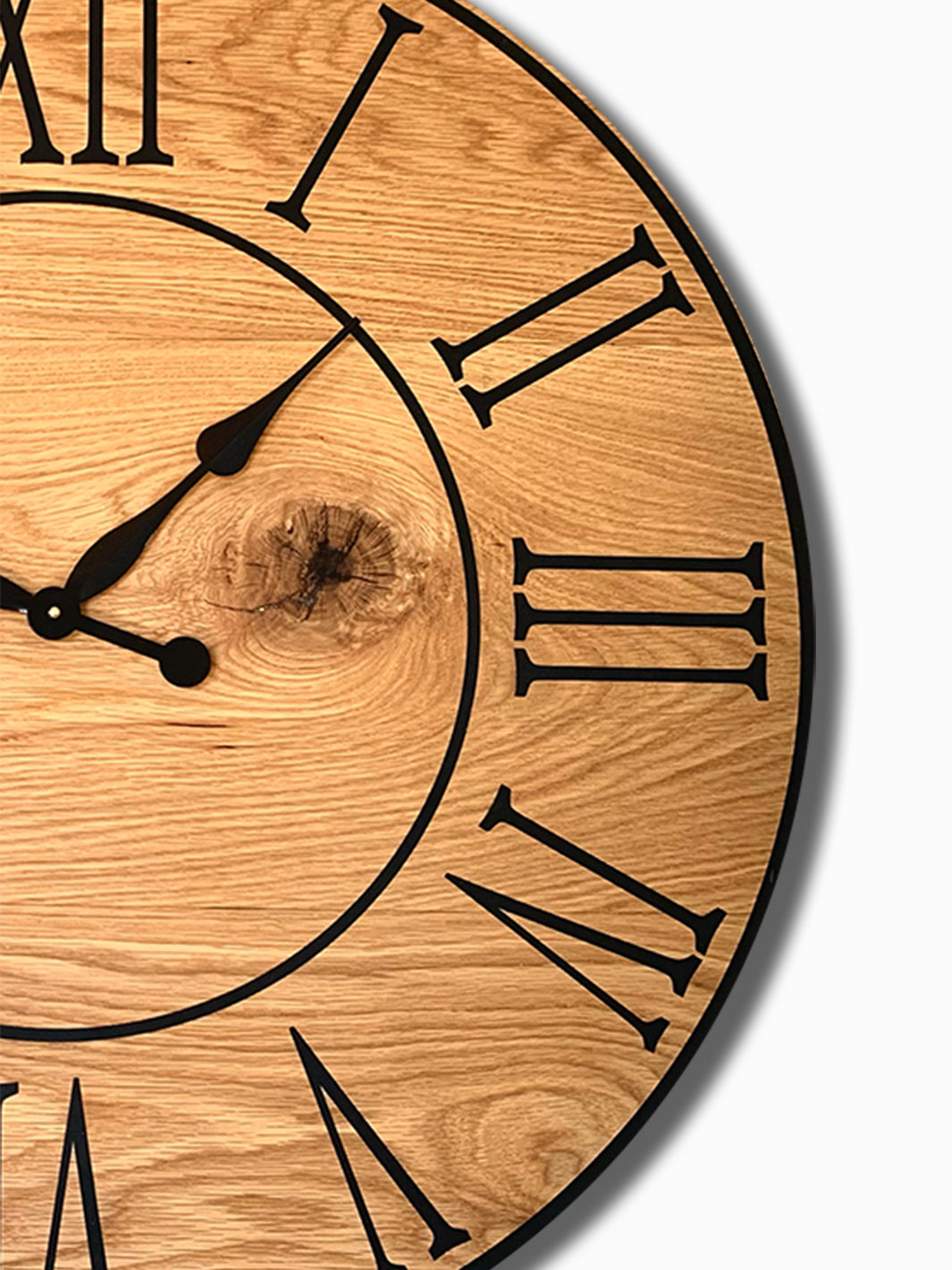 Large Flat Sawn White Oak Wall Clock with Black Roman Numerals Earthly Comfort Clocks -1