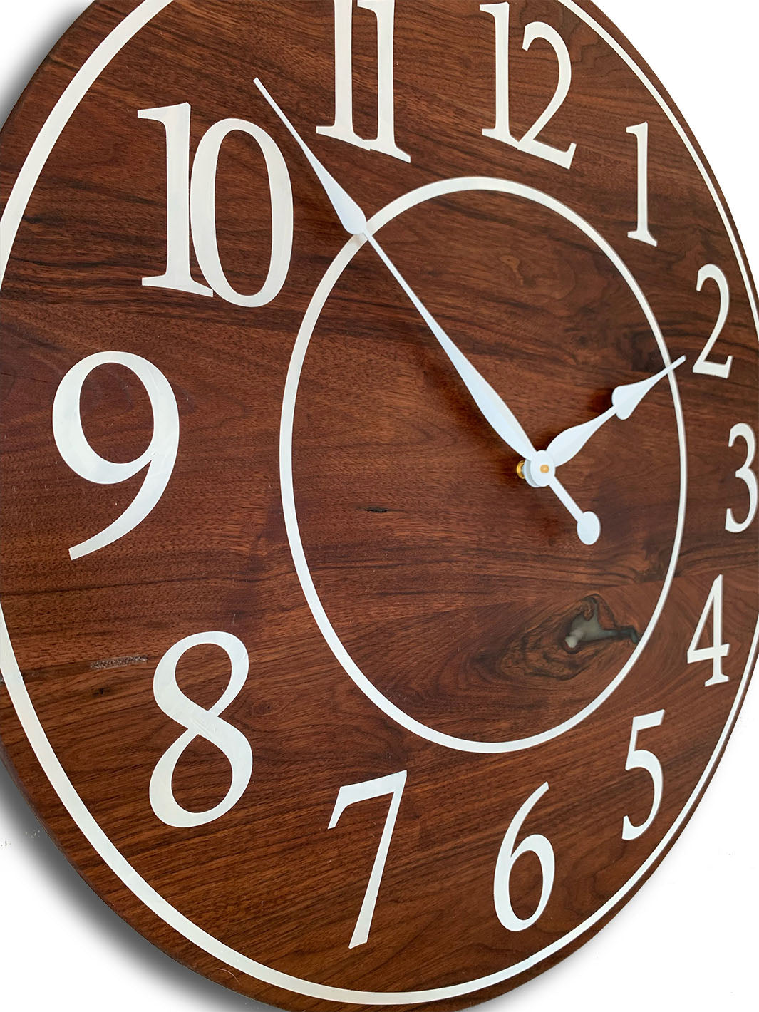 Solid Clear Walnut 30" Wall Clock with White Lines and Numbers (in stock) Earthly Comfort Clocks 2094-1