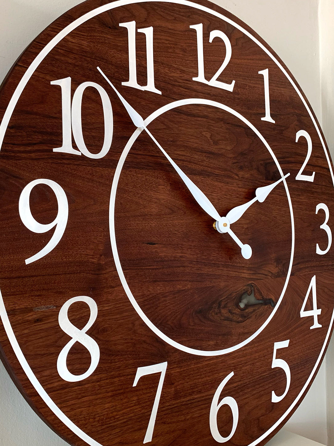 Solid Clear Walnut 30" Wall Clock with White Lines and Numbers (in stock) Earthly Comfort Clocks 2094-4