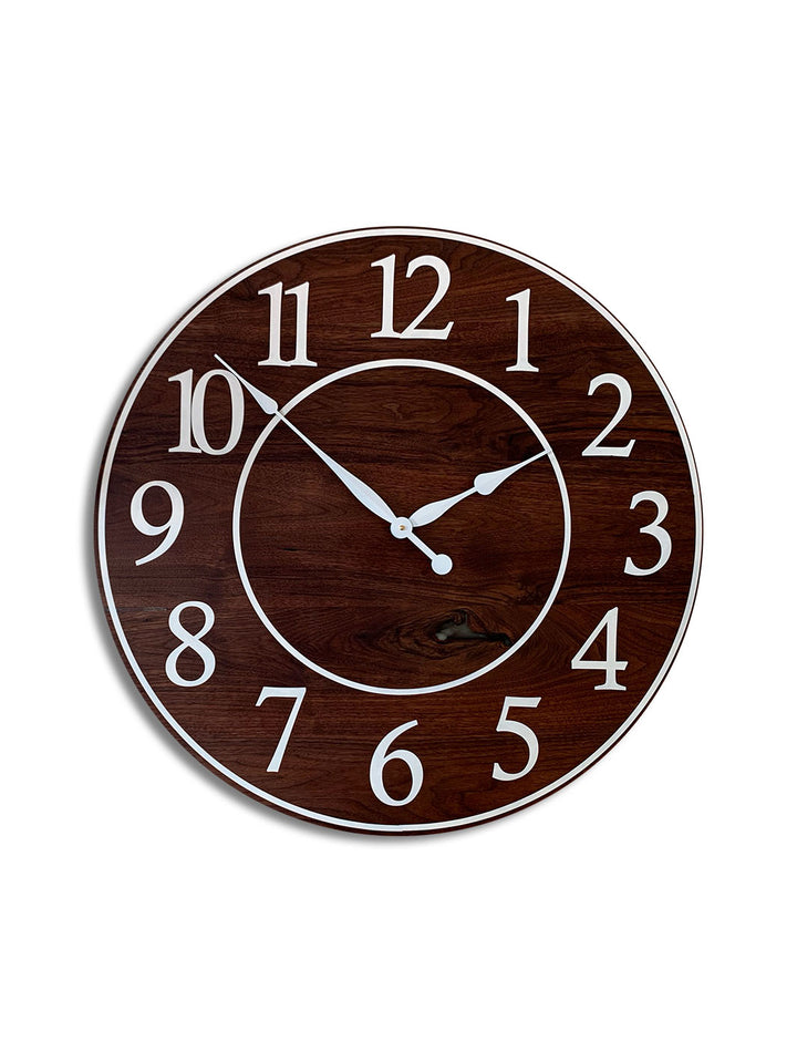 Solid Clear Walnut 30" Wall Clock with White Lines and Numbers (in stock) Earthly Comfort Clocks 2094
