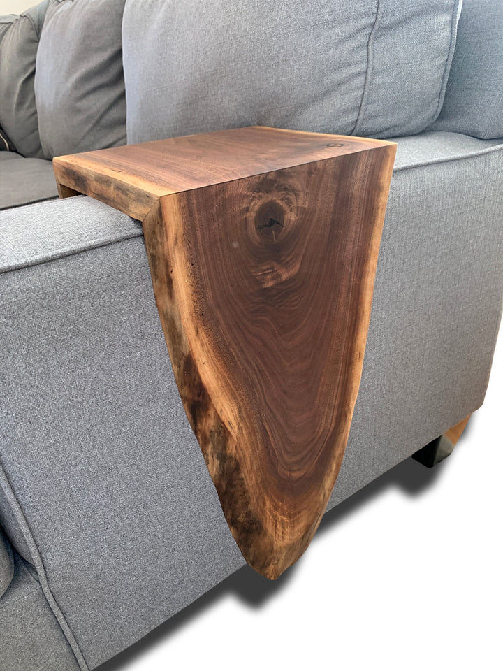 Extra Long Round Armrest Walnut Waterfall Sofa Table - To the Floor Earthly Comfort Side Tables 2104