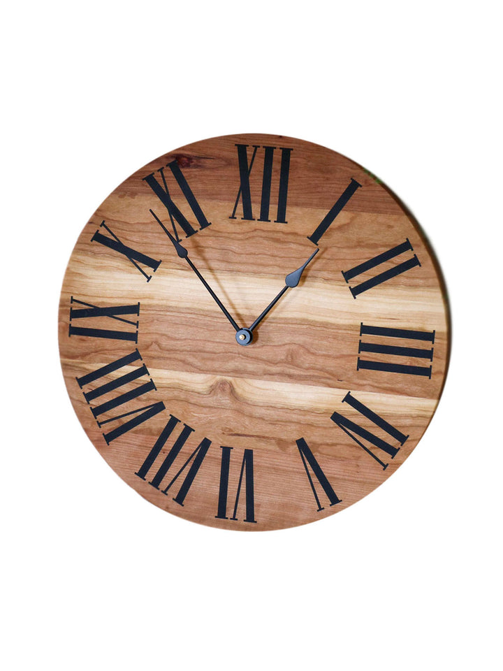 Sappy 18" Solid Cherry Hardwood Wall Clock with Black Roman Numerals (in stock)