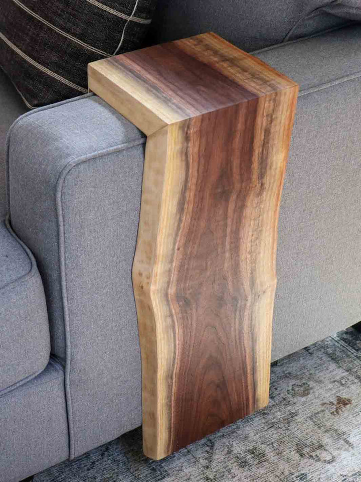 Live Edge Walnut Waterfall Armrest Sofa Table - Extra Long Square To the Floor Earthly Comfort Side Tables 2128-3