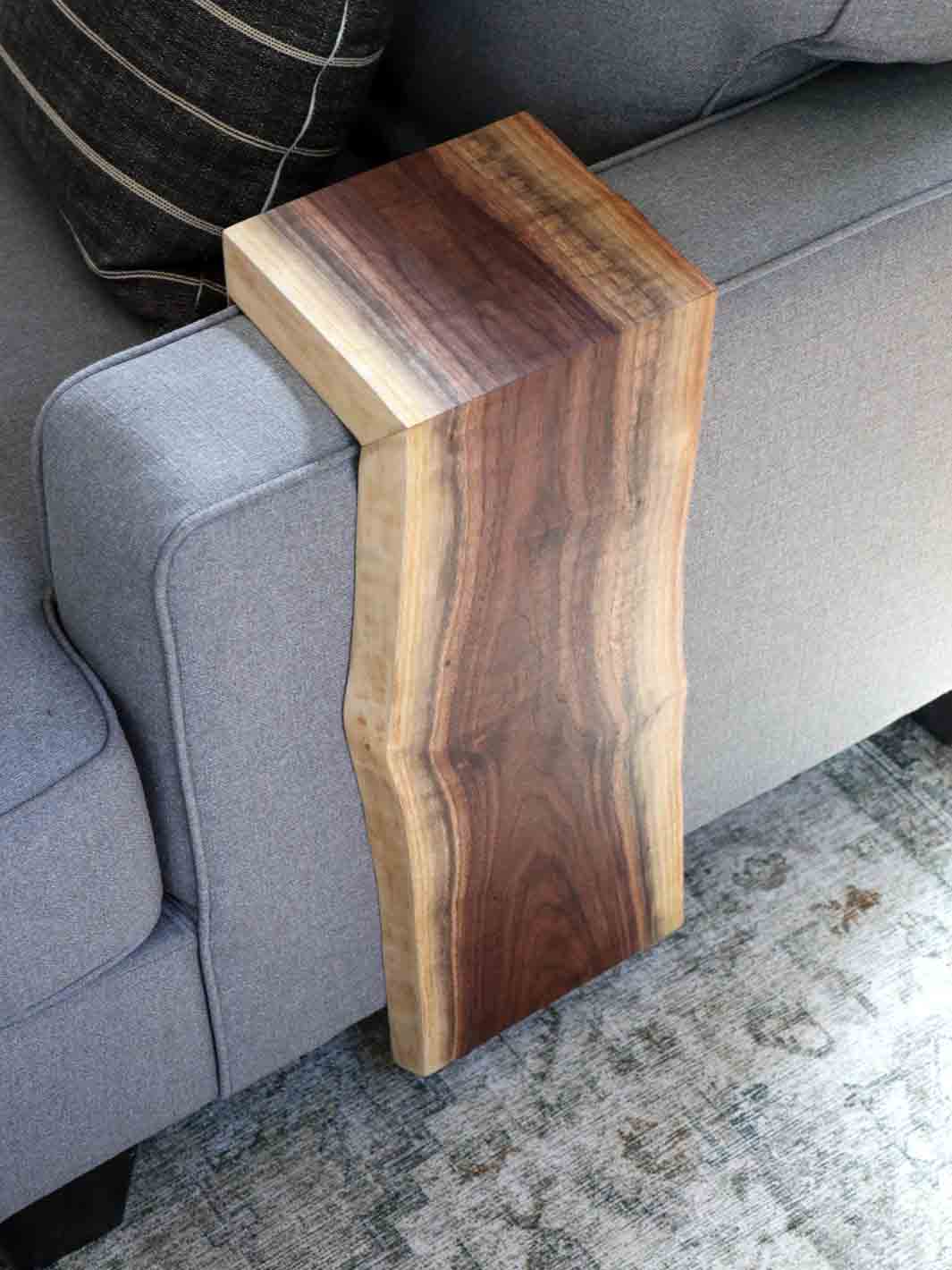 Live Edge Walnut Waterfall Armrest Sofa Table - Extra Long Square To the Floor Earthly Comfort Side Tables 2128-5