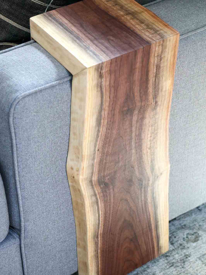 Live Edge Walnut Waterfall Armrest Sofa Table - Extra Long Square To the Floor Earthly Comfort Side Tables 2128-7