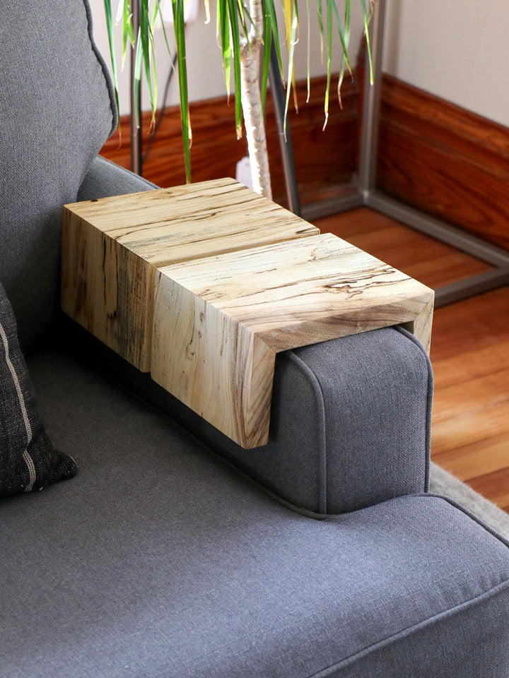 Earthly Comfort Pair of Spalted Maple Armrest Tables Earthly Comfort Coffee Tables 2183-3