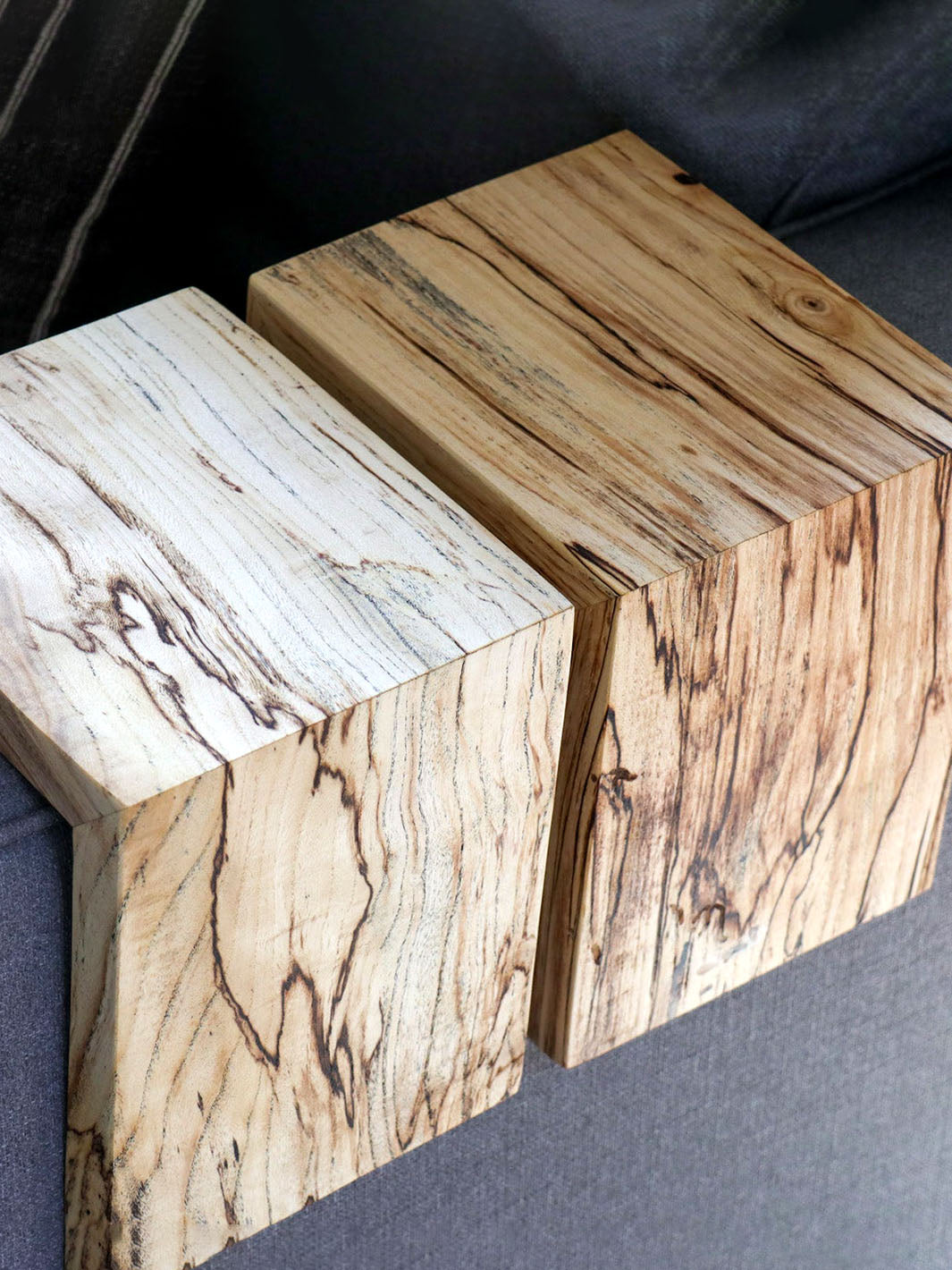 Earthly Comfort Pair of Spalted Maple Armrest Tables Earthly Comfort Coffee Tables 2183-7