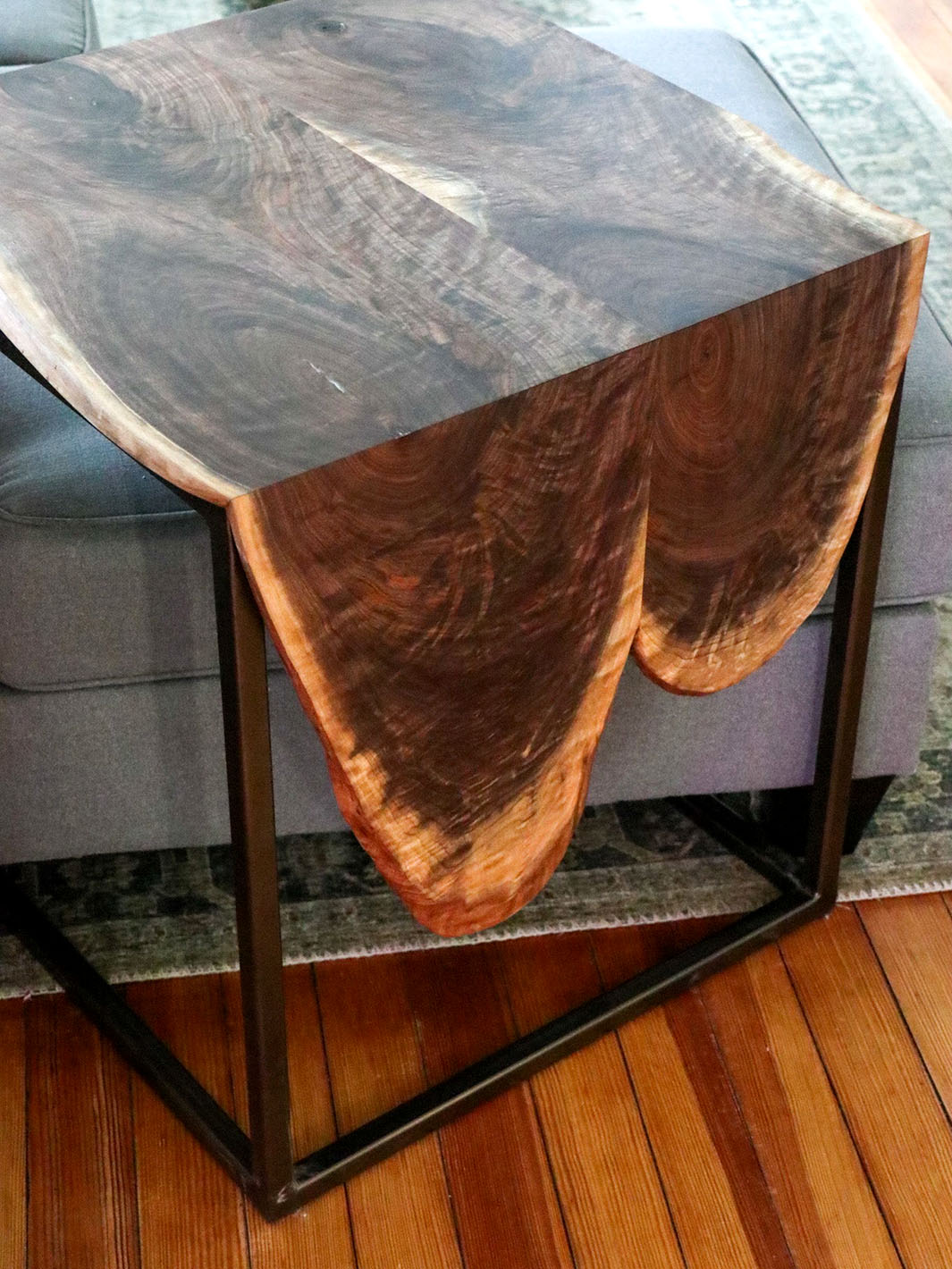 Double Live-Edge Walnut Waterfall Side C-Table Earthly Comfort Side Tables 2206-2