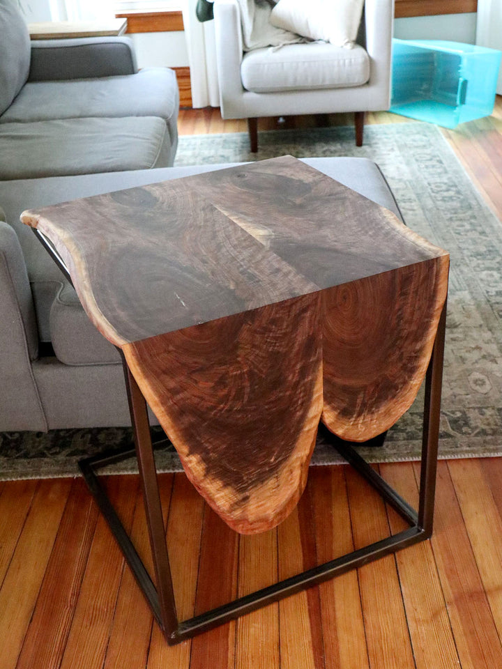 Double Live-Edge Walnut Waterfall Side C-Table Earthly Comfort Side Tables 2206-6