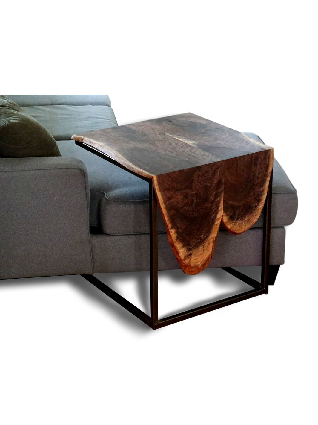 Double Live-Edge Walnut Waterfall Side C-Table Earthly Comfort Side Tables 2206