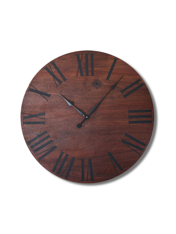Solid Wood Walnut Wall Clock with Black Roman Numerals